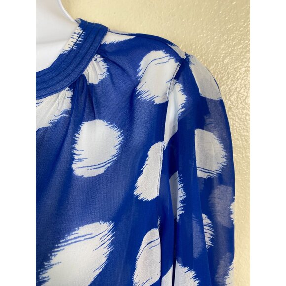 Chicos Blue White Sheer Polka Dot Button Up Blouse Size 6 Lightweight Boho Flowy - Picture 10 of 13
